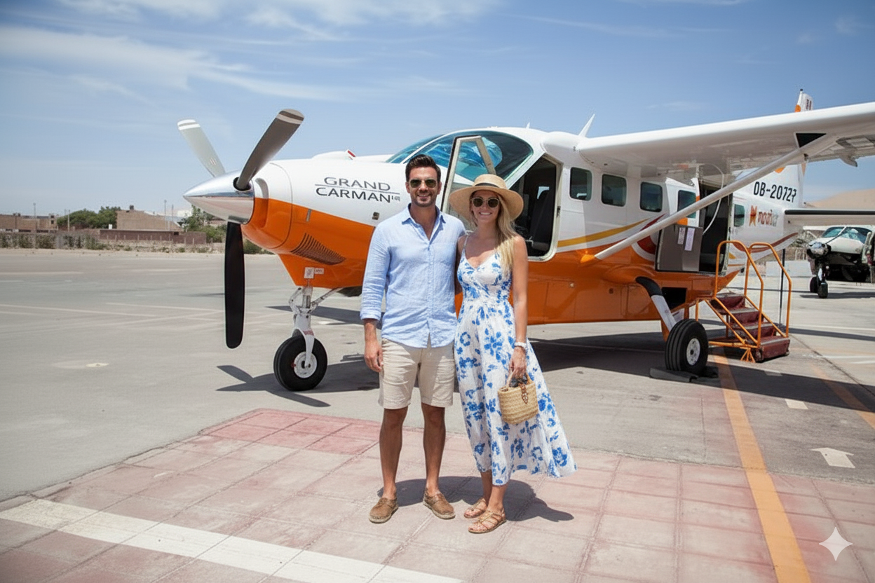 Viajeros junto a una aeronave Cessna Grand Caravan