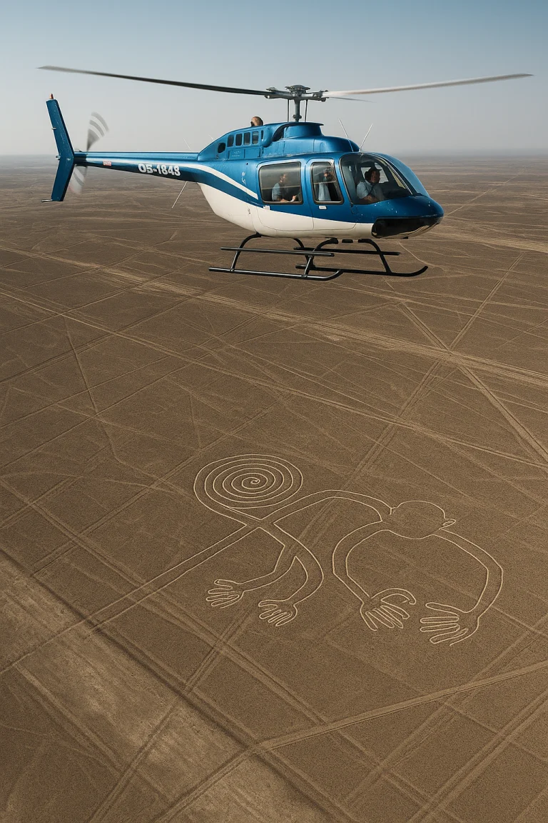 Helic&oacute;ptero sobrevolando las L&iacute;neas de Nazca