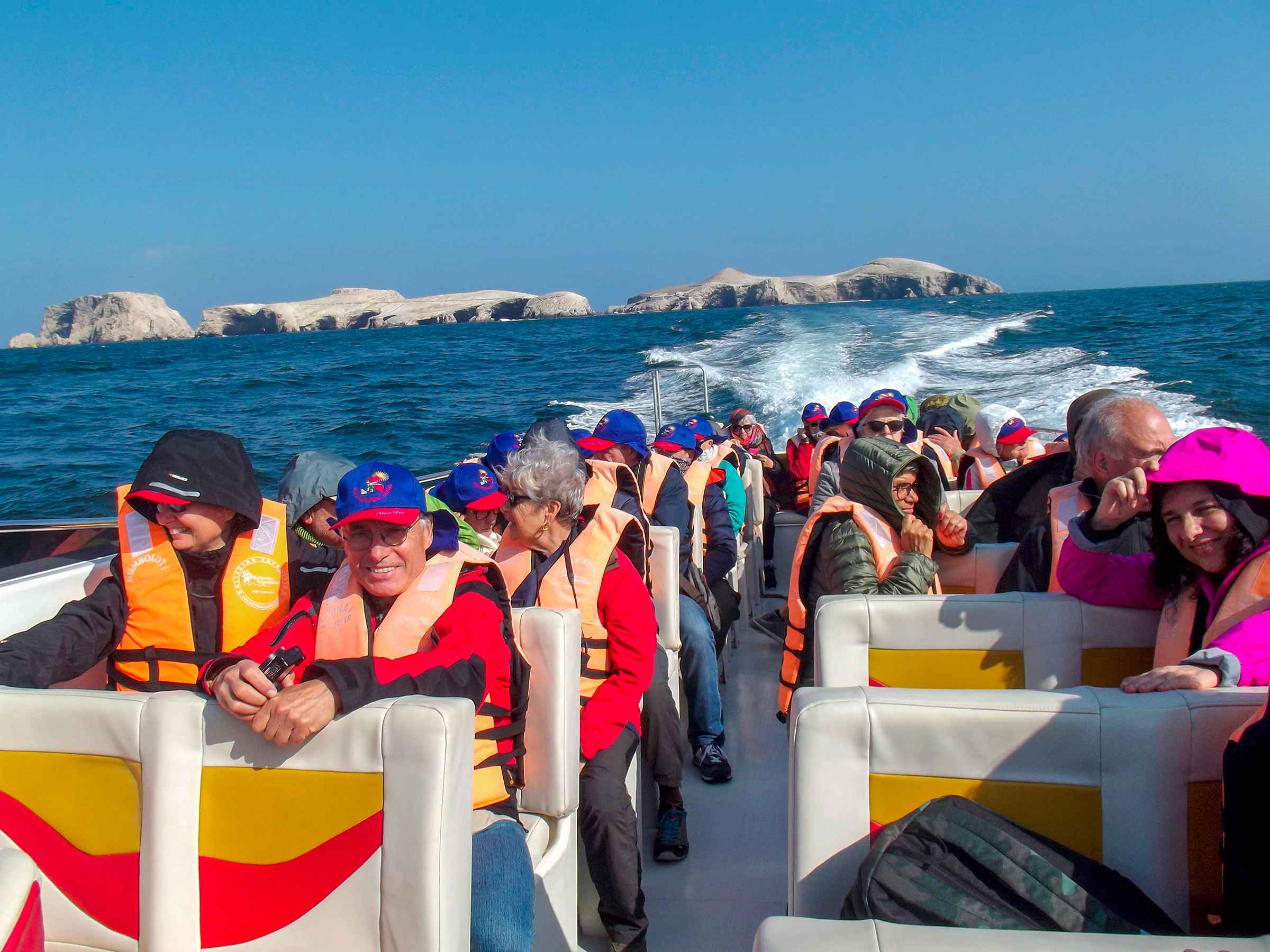 Boat approaching wildlife around the Ballestas Islands
